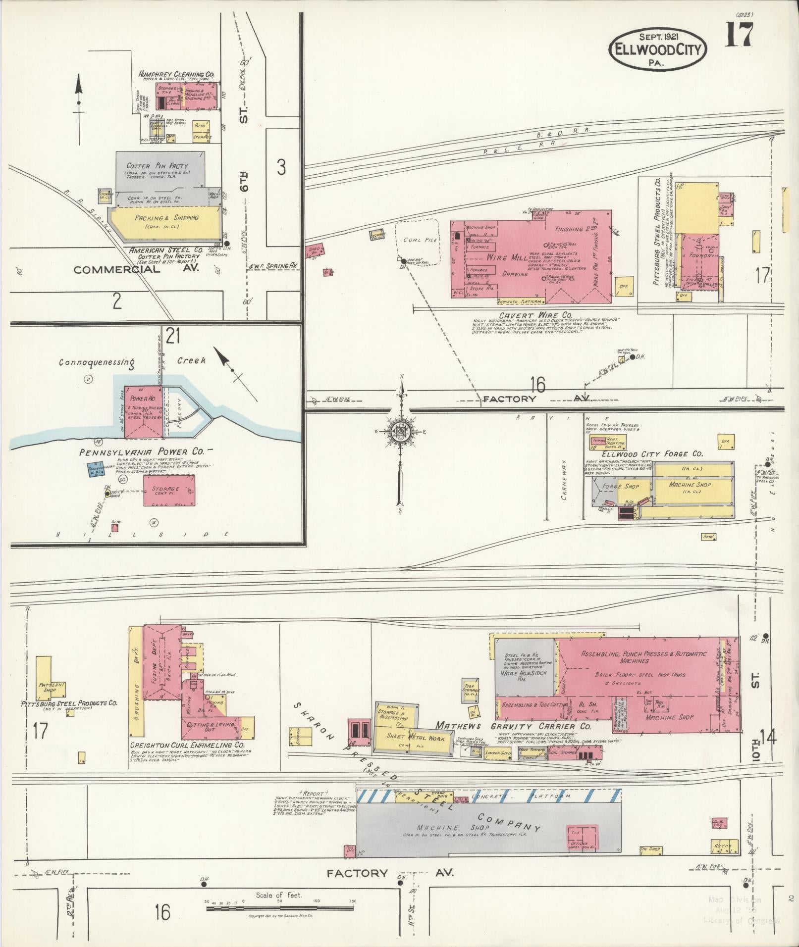 Sanborn Fire Insurance Map from Ellwood City, Lawrence County, Pennsylvania (1921), Sheet #0017 - Historic Sanborn Fire Insurance Map Print, vintage old map wall art, antique decor, genealogy gift, Pennsylvania Pennsylvania map