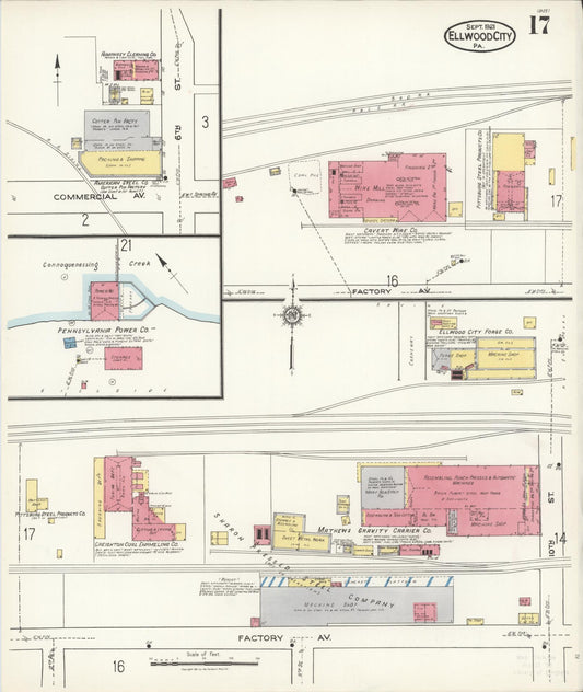 Sanborn Fire Insurance Map from Ellwood City, Lawrence County, Pennsylvania (1921), Sheet #0017 - Historic Sanborn Fire Insurance Map Print, vintage old map wall art, antique decor, genealogy gift, Pennsylvania Pennsylvania map