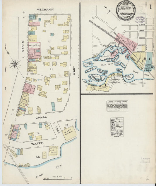 Sanborn Fire Insurance Map from Carthage, Jefferson County, New York (1884), Sheet #0001 - Complete Map Set gallery image, historic Sanborn map, vintage wall art, New York New York