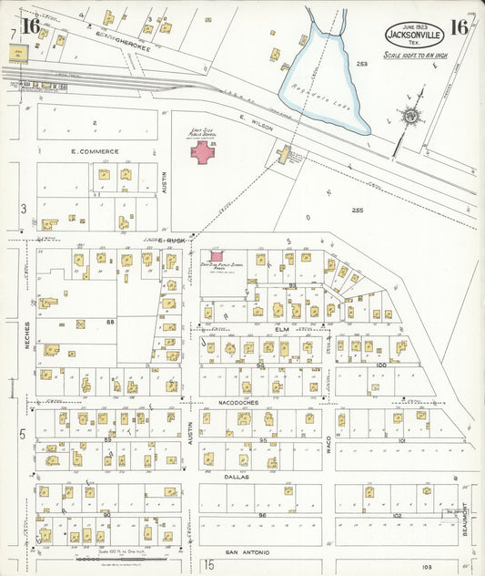 Sanborn Fire Insurance Map from Jacksonville, Cherokee County, Texas (1923), Sheet #0016 - Historic Sanborn Fire Insurance Map Print, vintage old map wall art, antique decor, genealogy gift, Texas Texas map