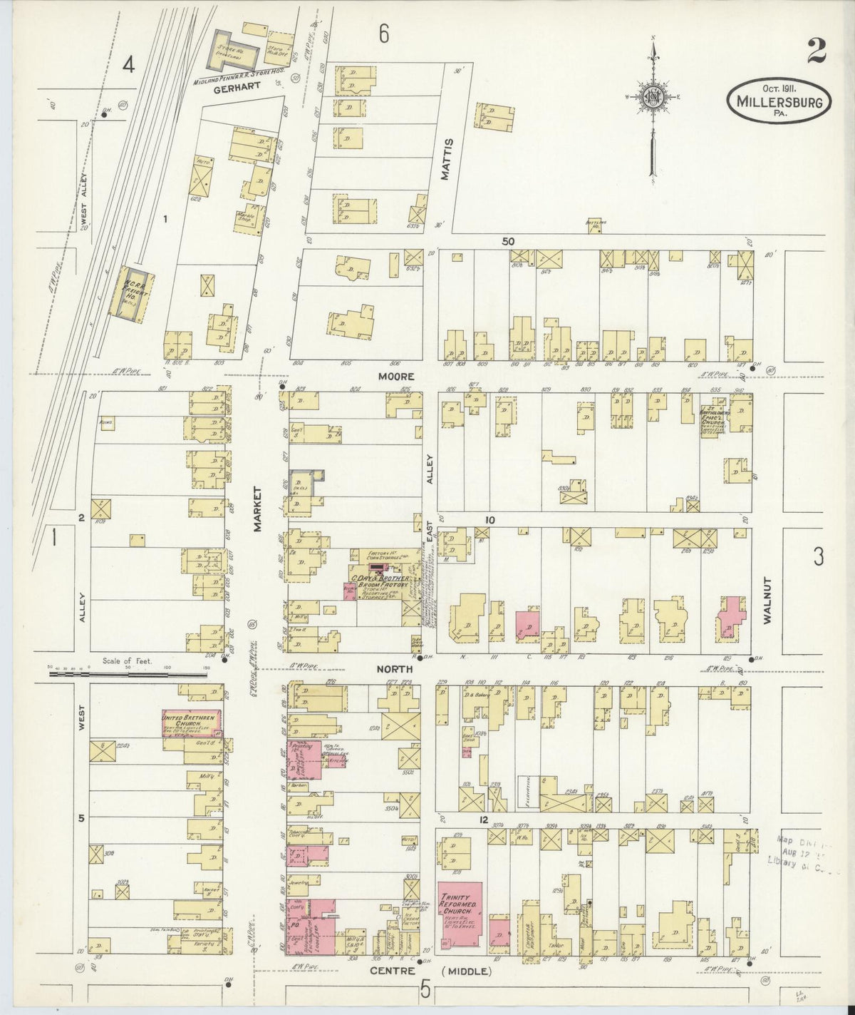 Sanborn Fire Insurance Map from Millersburg, Dauphin County, Pennsylvania (1911), Sheet #0002 - Historic Sanborn Fire Insurance Map Print, vintage old map wall art, antique decor, genealogy gift, Pennsylvania Pennsylvania map