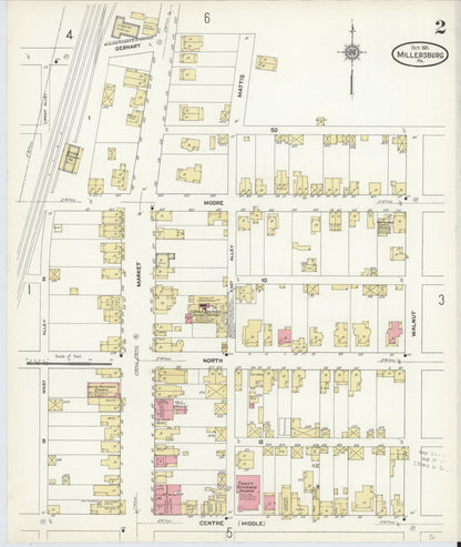 Sanborn Fire Insurance Map from Millersburg, Dauphin County, Pennsylvania (1911), Sheet #0002 - Historic Sanborn Fire Insurance Map Print, vintage old map wall art, antique decor, genealogy gift, Pennsylvania Pennsylvania map