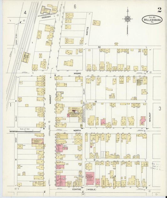 Sanborn Fire Insurance Map from Millersburg, Dauphin County, Pennsylvania (1911), Sheet #0002 - Historic Sanborn Fire Insurance Map Print, vintage old map wall art, antique decor, genealogy gift, Pennsylvania Pennsylvania map
