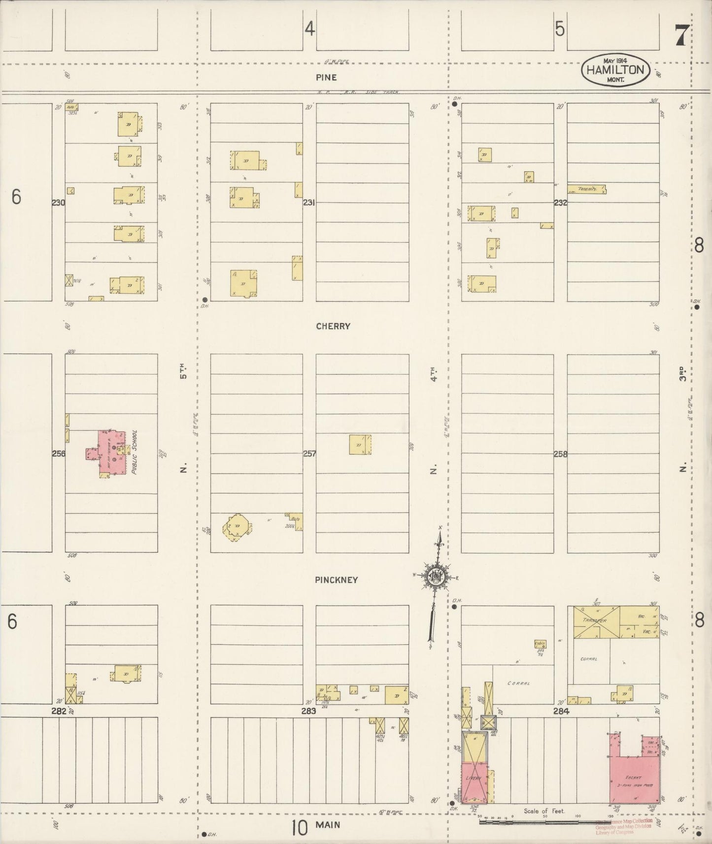 Sanborn Fire Insurance Map from Hamilton, Ravalli County, Montana (1914), Sheet #0007 - Historic Sanborn Fire Insurance Map Print, vintage old map wall art, antique decor, genealogy gift, Montana Montana map