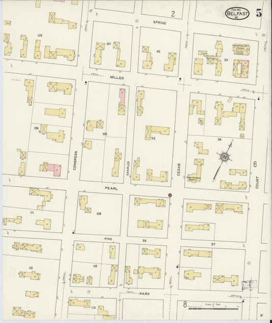 Sanborn Fire Insurance Map from Belfast, Waldo County, Maine (1912), Sheet #0005 - Historic Sanborn Fire Insurance Map Print, vintage old map wall art, antique decor, genealogy gift, Maine Maine map