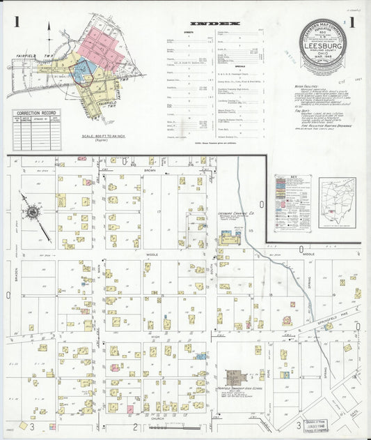 Sanborn Fire Insurance Map from Leesburg, Highland County, Ohio (1948), Sheet #0001 - Historic Sanborn Fire Insurance Map Print, vintage old map wall art, antique decor, genealogy gift, Ohio Ohio map