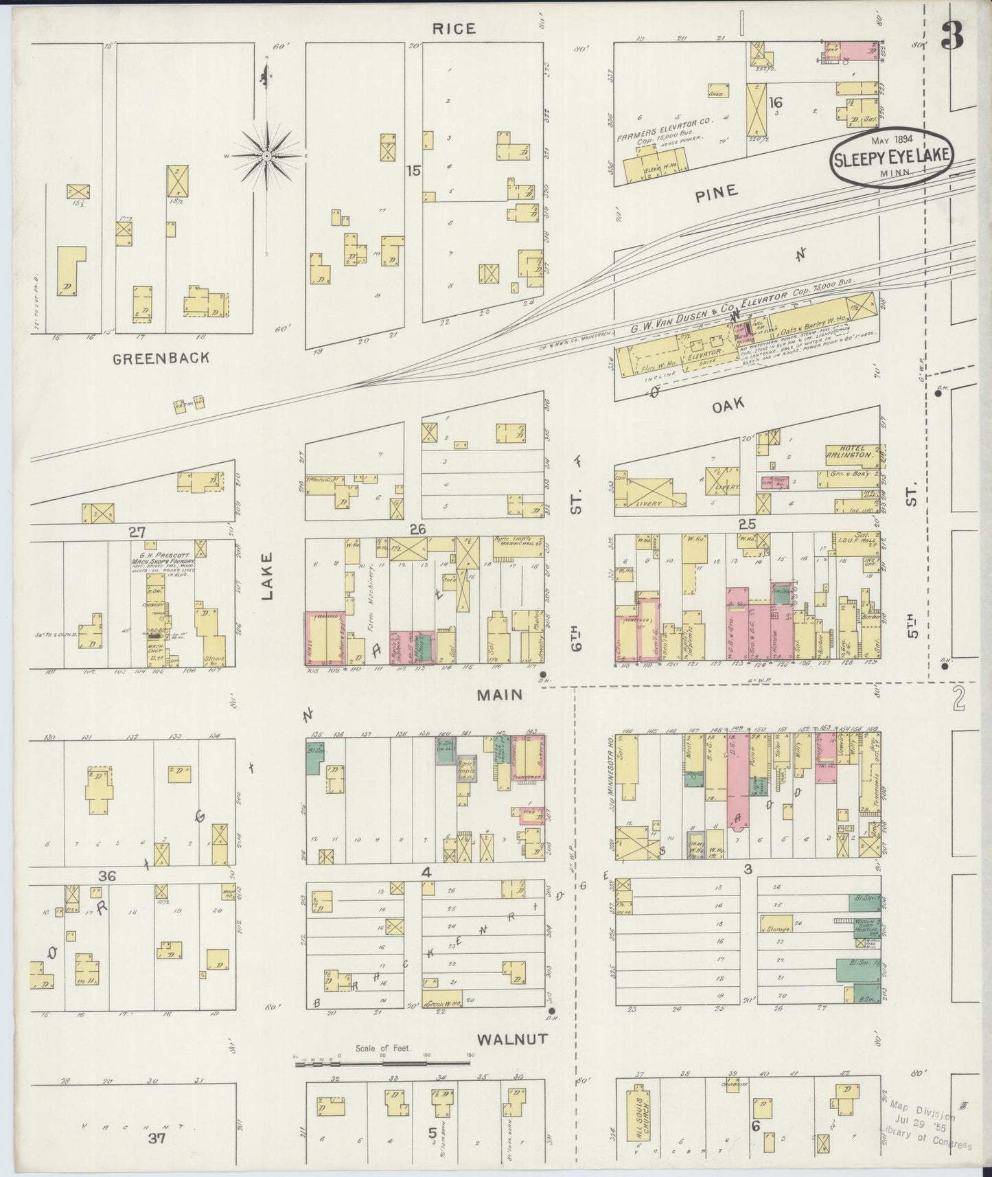 Sanborn Fire Insurance Map from Sleepy Eye, Brown County, Minnesota (1894), Sheet #0003 - Complete Map Set gallery image, historic Sanborn map, vintage wall art, Minnesota Minnesota