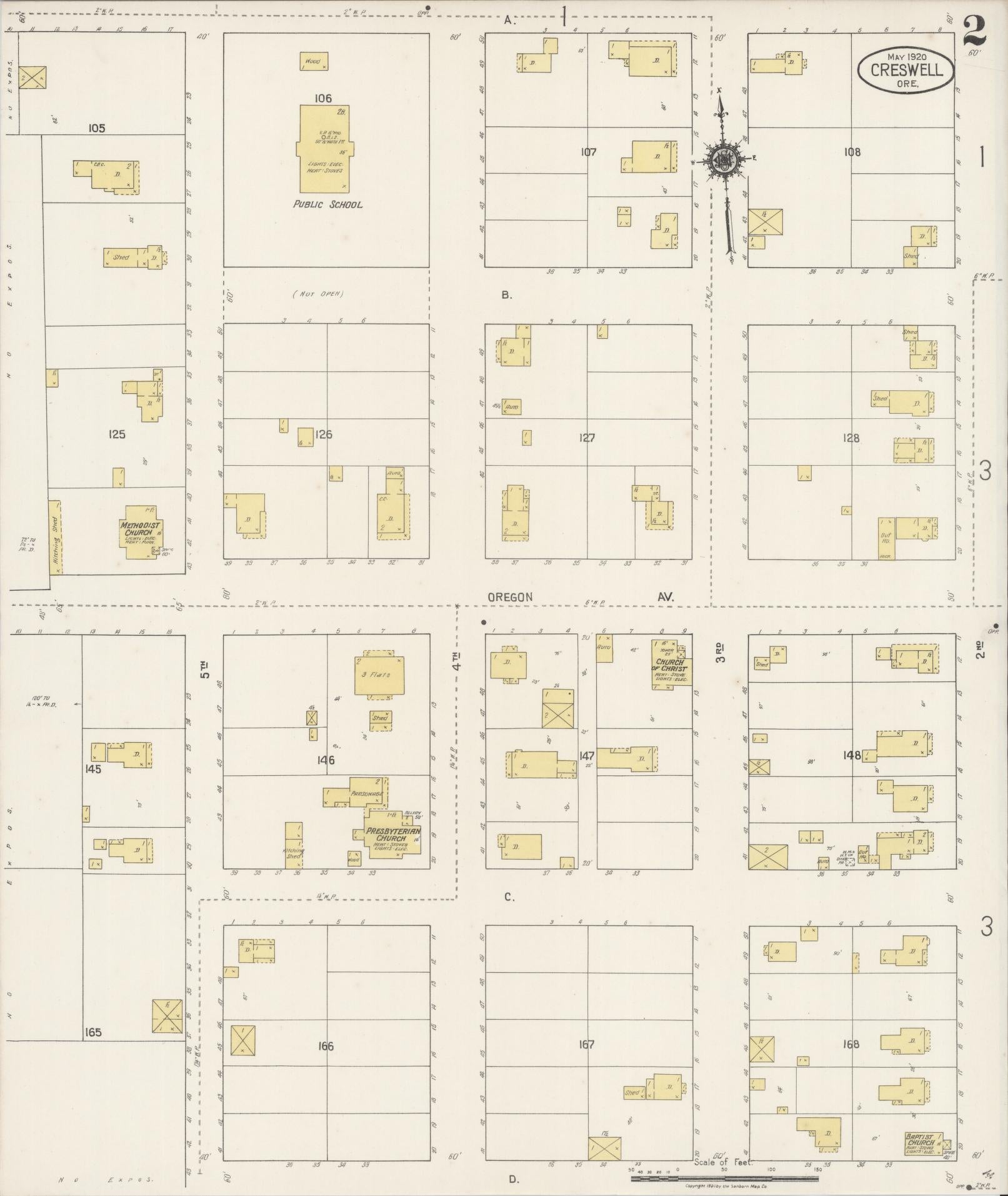 Sanborn Fire Insurance Map from Creswell, Lane County, Oregon (1920), Sheet #0002 - Complete Map Set gallery image, historic Sanborn map, vintage wall art, Oregon Oregon