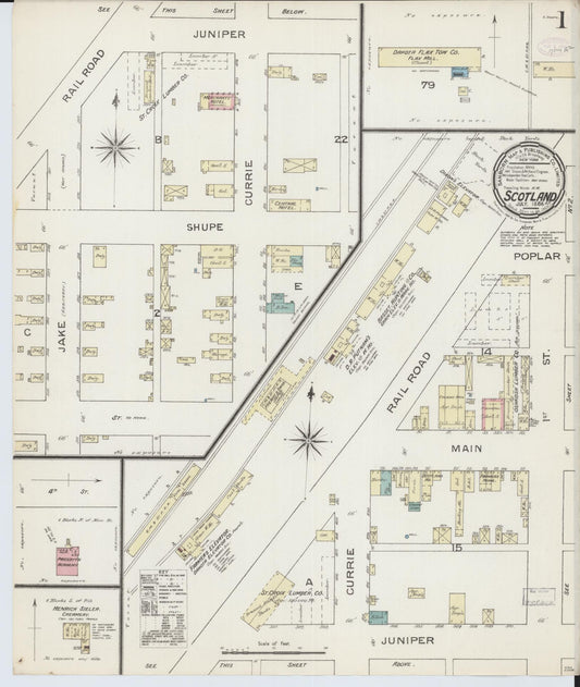 Sanborn Fire Insurance Map from Scotland, Bon Homme County, South Dakota (1886), Sheet #0001 - Historic Sanborn Fire Insurance Map Print, vintage old map wall art, antique decor, genealogy gift, South Dakota South Dakota map