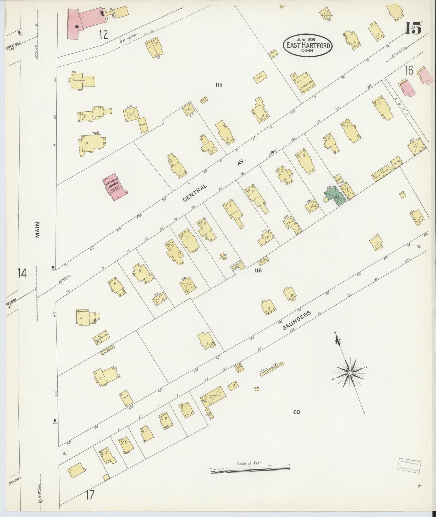 Sanborn Fire Insurance Map from East Hartford, Hartford County, Connecticut (1908), Sheet #0015 - Complete Map Set gallery image, historic Sanborn map, vintage wall art, Connecticut Connecticut