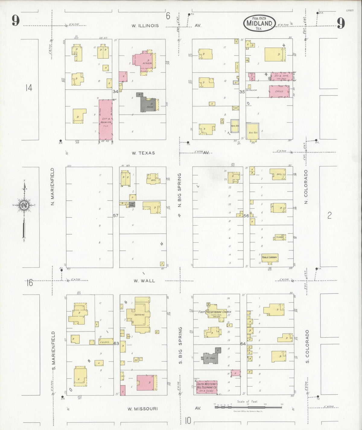 Sanborn Fire Insurance Map from Midland, Midland County, Texas (1929), Sheet #0009 - Complete Map Set gallery image, historic Sanborn map, vintage wall art, Texas Texas
