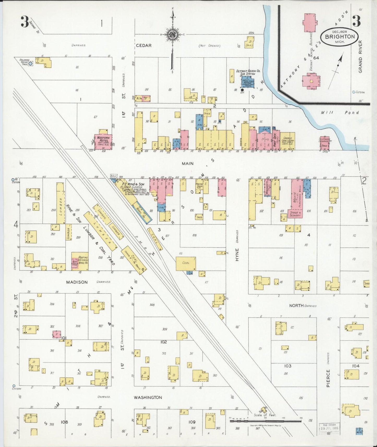Sanborn Fire Insurance Map from Brighton, Livingston County, Michigan (1928), Sheet #0003 - Historic Sanborn Fire Insurance Map Print, vintage old map wall art, antique decor, genealogy gift, Michigan Michigan map