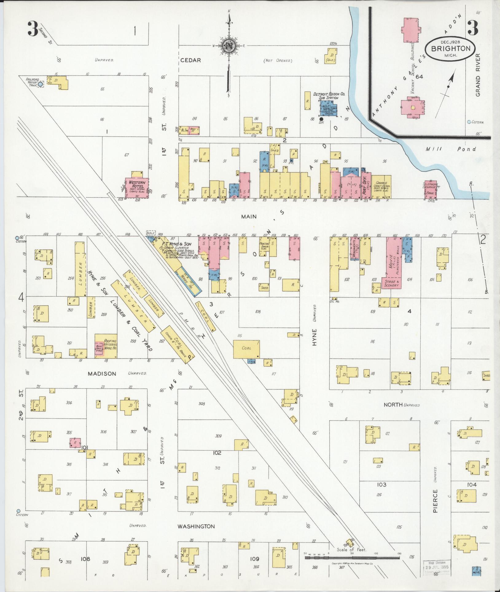 Sanborn Fire Insurance Map from Brighton, Livingston County, Michigan (1928), Sheet #0003 - Historic Sanborn Fire Insurance Map Print, vintage old map wall art, antique decor, genealogy gift, Michigan Michigan map