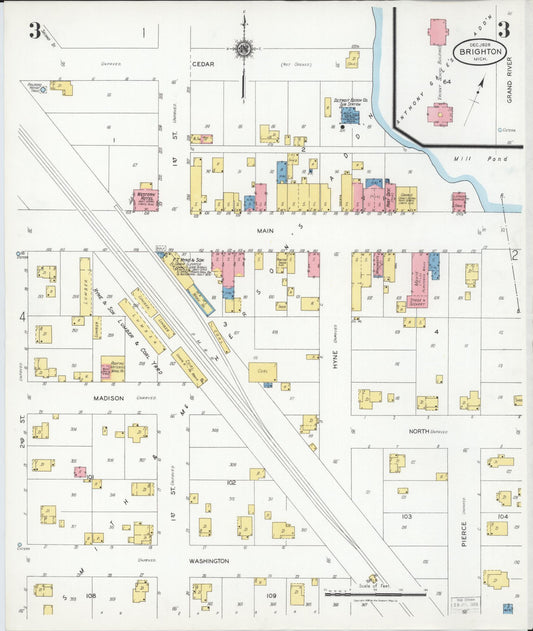 Sanborn Fire Insurance Map from Brighton, Livingston County, Michigan (1928), Sheet #0003 - Historic Sanborn Fire Insurance Map Print, vintage old map wall art, antique decor, genealogy gift, Michigan Michigan map