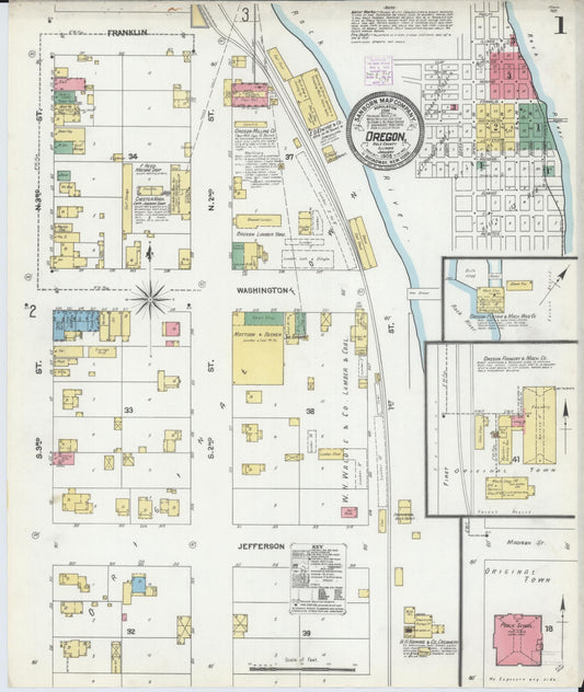 Sanborn Fire Insurance Map from Oregon, Ogle County, Illinois (1905), Sheet #0001 - Historic Sanborn Fire Insurance Map Print, vintage old map wall art, antique decor, genealogy gift, Illinois Illinois map