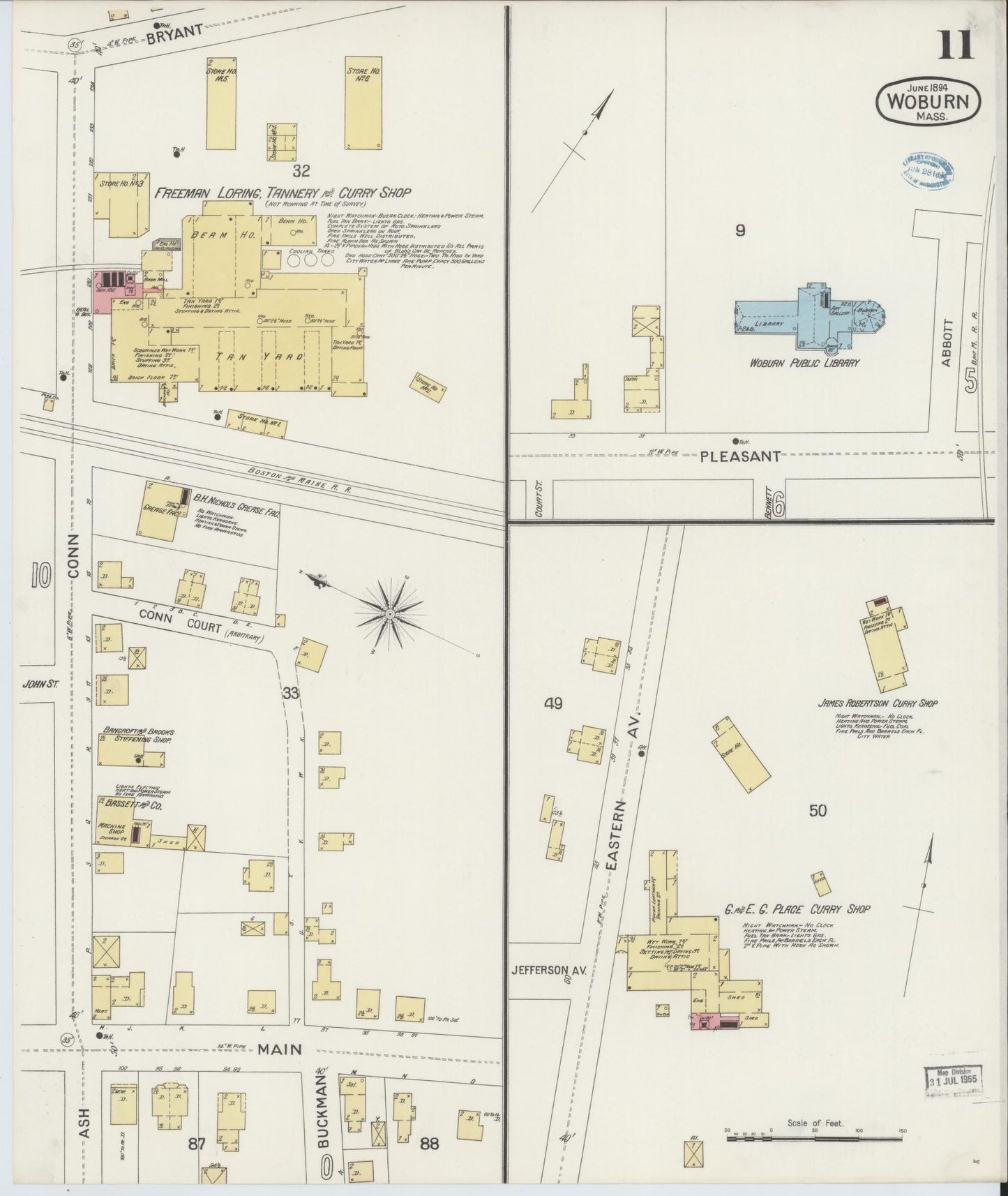 Sanborn Fire Insurance Map from Woburn, Middlesex County, Massachusetts (1894), Sheet #0011 - Complete Map Set gallery image, historic Sanborn map, vintage wall art, Massachusetts Massachusetts