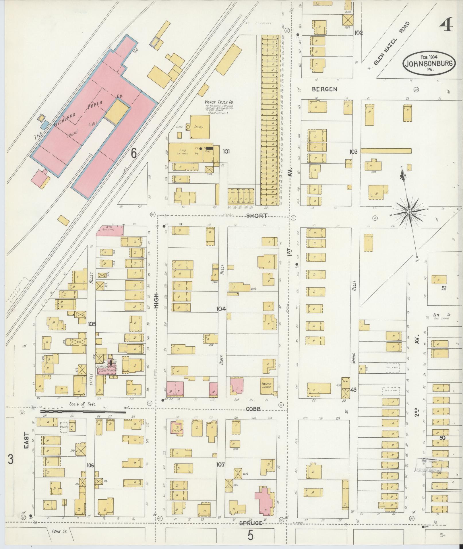 Sanborn Fire Insurance Map from Johnsonburg, Elk County, Pennsylvania (1904), Sheet #0004 - Complete Map Set gallery image, historic Sanborn map, vintage wall art, Pennsylvania Pennsylvania