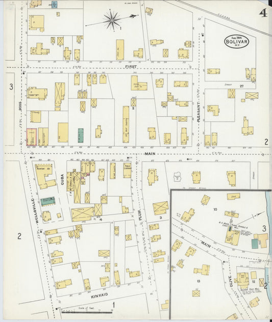 Sanborn Fire Insurance Map from Bolivar, Allegany County, New York (1904), Sheet #0004 - Historic Sanborn Fire Insurance Map Print, vintage old map wall art, antique decor, genealogy gift, New York New York map