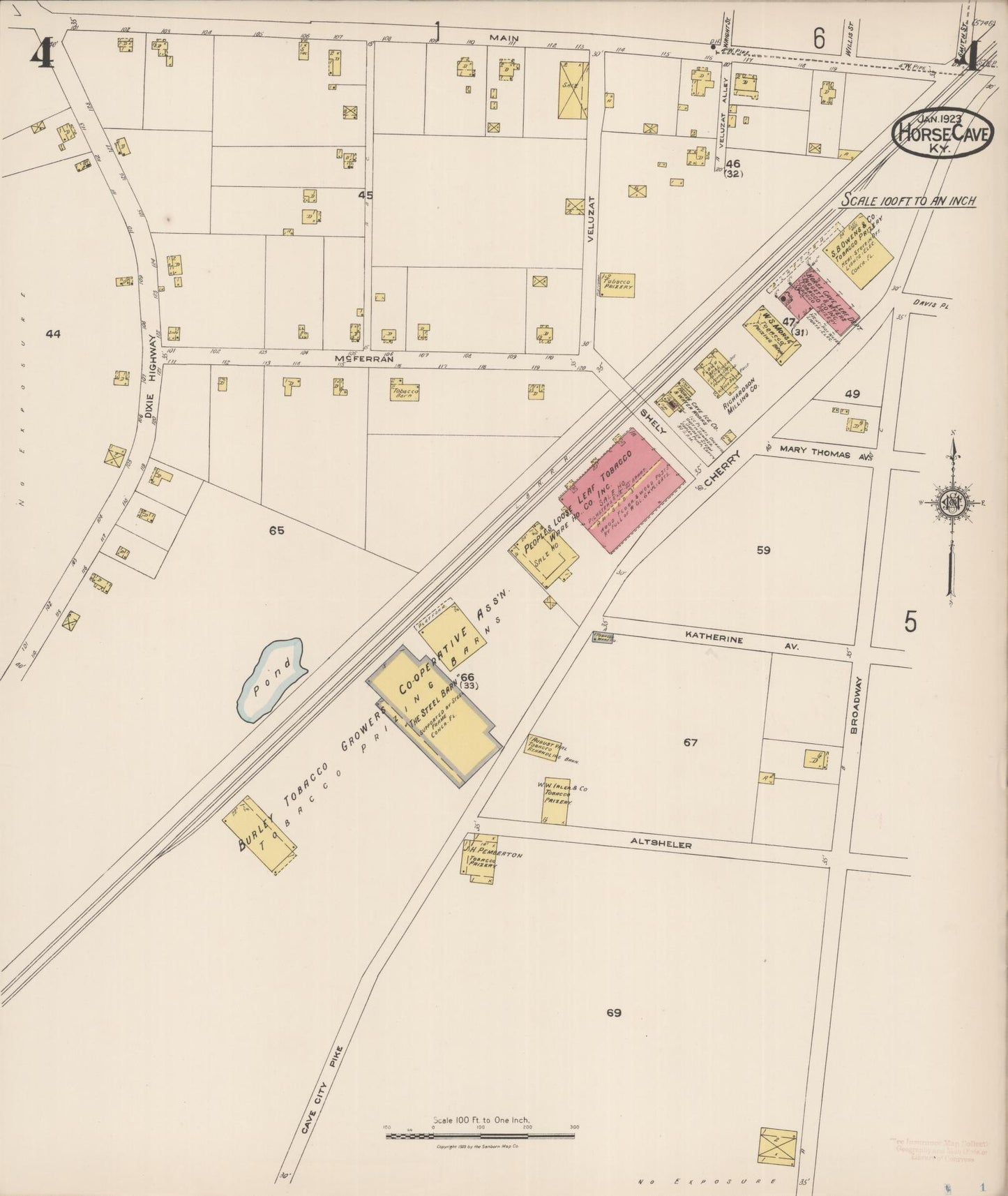 Sanborn Fire Insurance Map from Horse Cave, Hart County, Kentucky (1923), Sheet #0004 - Complete Map Set gallery image, historic Sanborn map, vintage wall art, Kentucky Kentucky