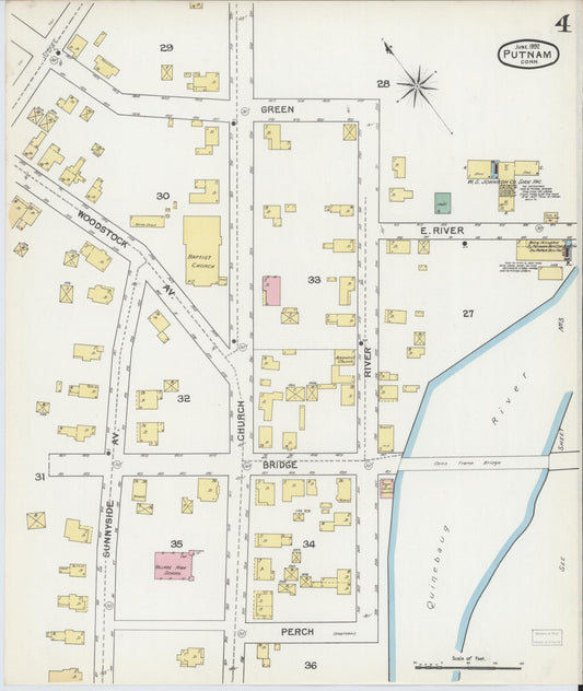 Sanborn Fire Insurance Map from Putnam, Windham County, Connecticut (1892), Sheet #0004 - Historic Sanborn Fire Insurance Map Print, vintage old map wall art, antique decor, genealogy gift, Connecticut Connecticut map