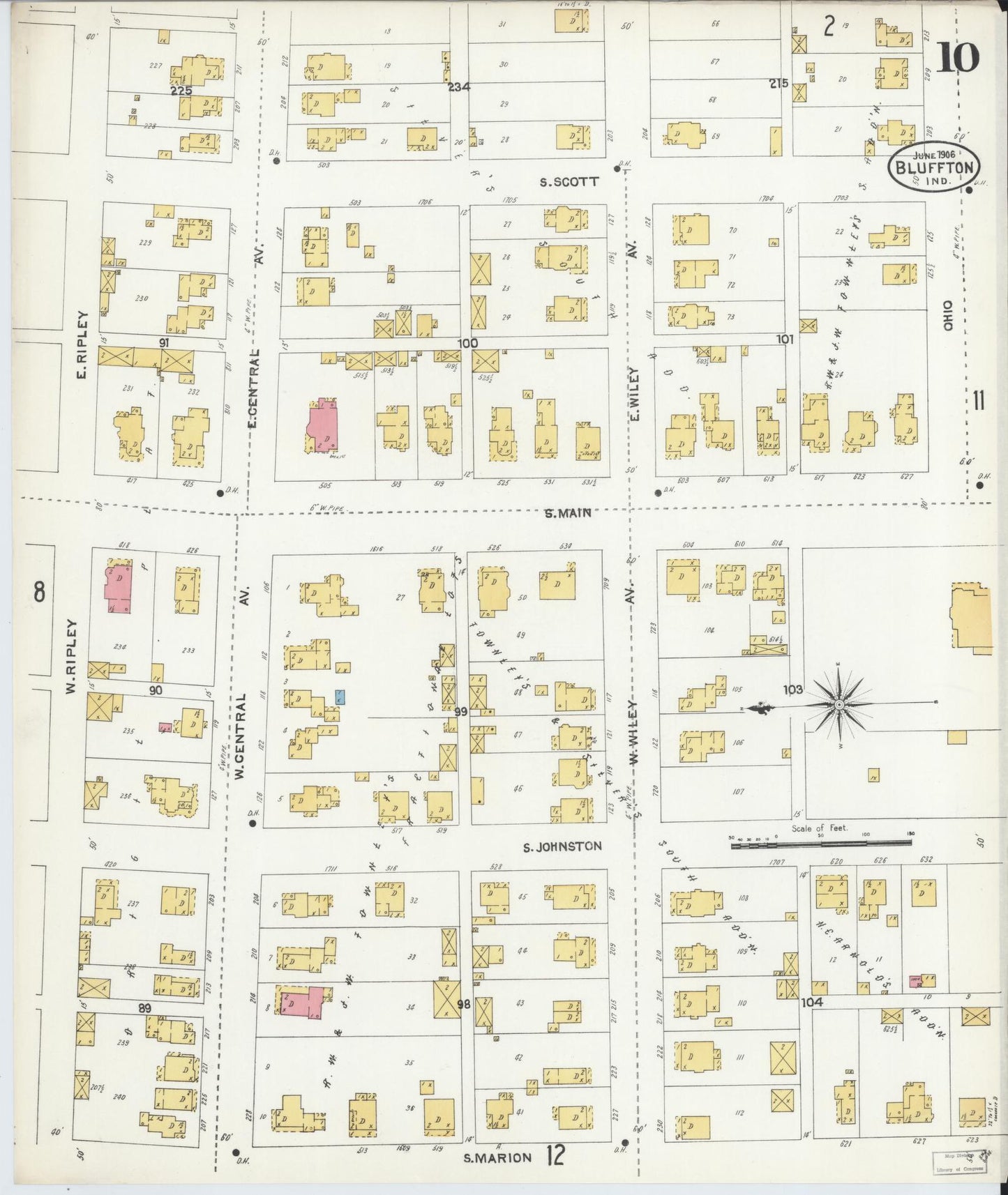 Sanborn Fire Insurance Map from Bluffton, Wells County, Indiana (1906), Sheet #0010 - Complete Map Set gallery image, historic Sanborn map, vintage wall art, Indiana Indiana