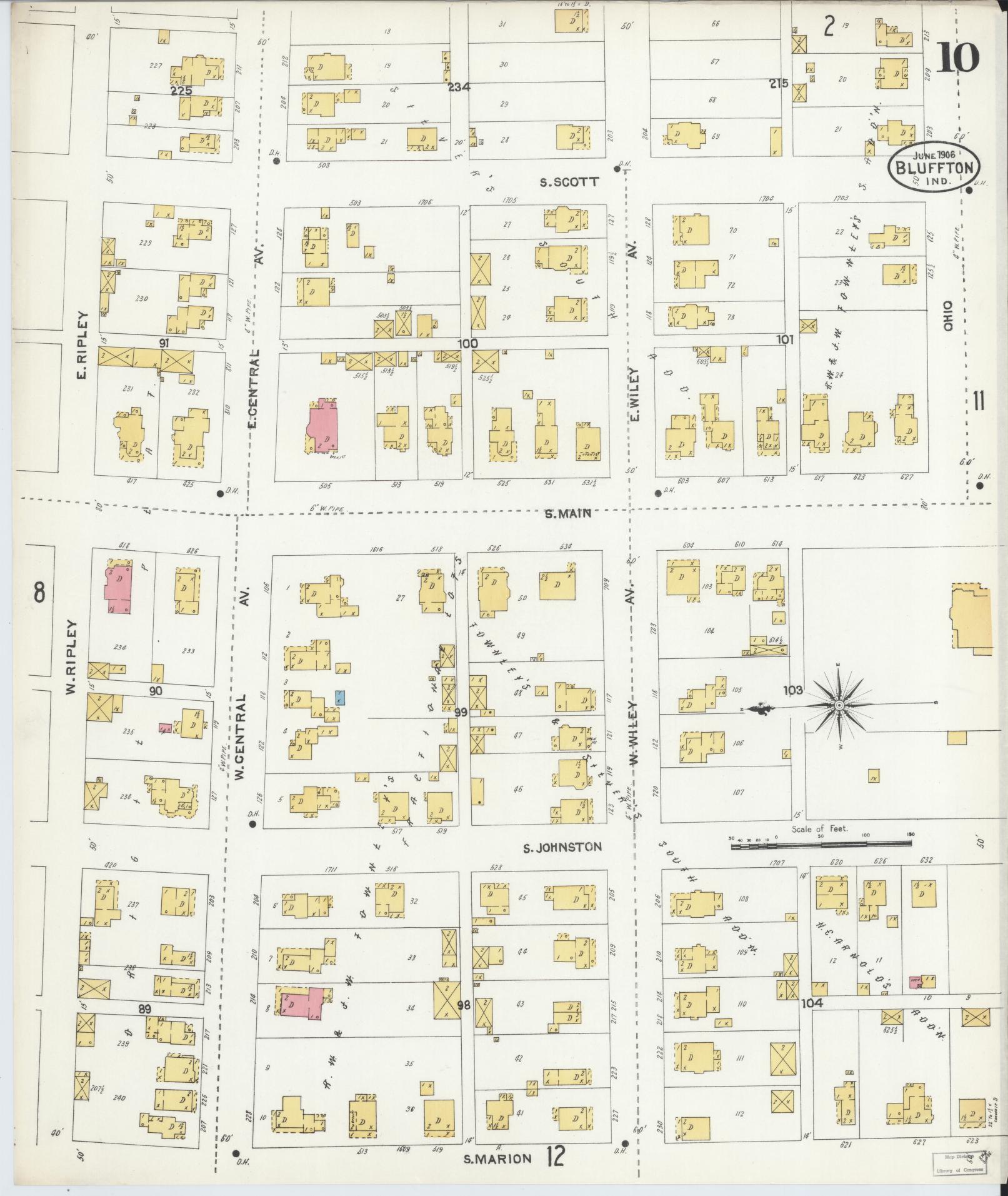 Sanborn Fire Insurance Map from Bluffton, Wells County, Indiana (1906), Sheet #0010 - Complete Map Set gallery image, historic Sanborn map, vintage wall art, Indiana Indiana