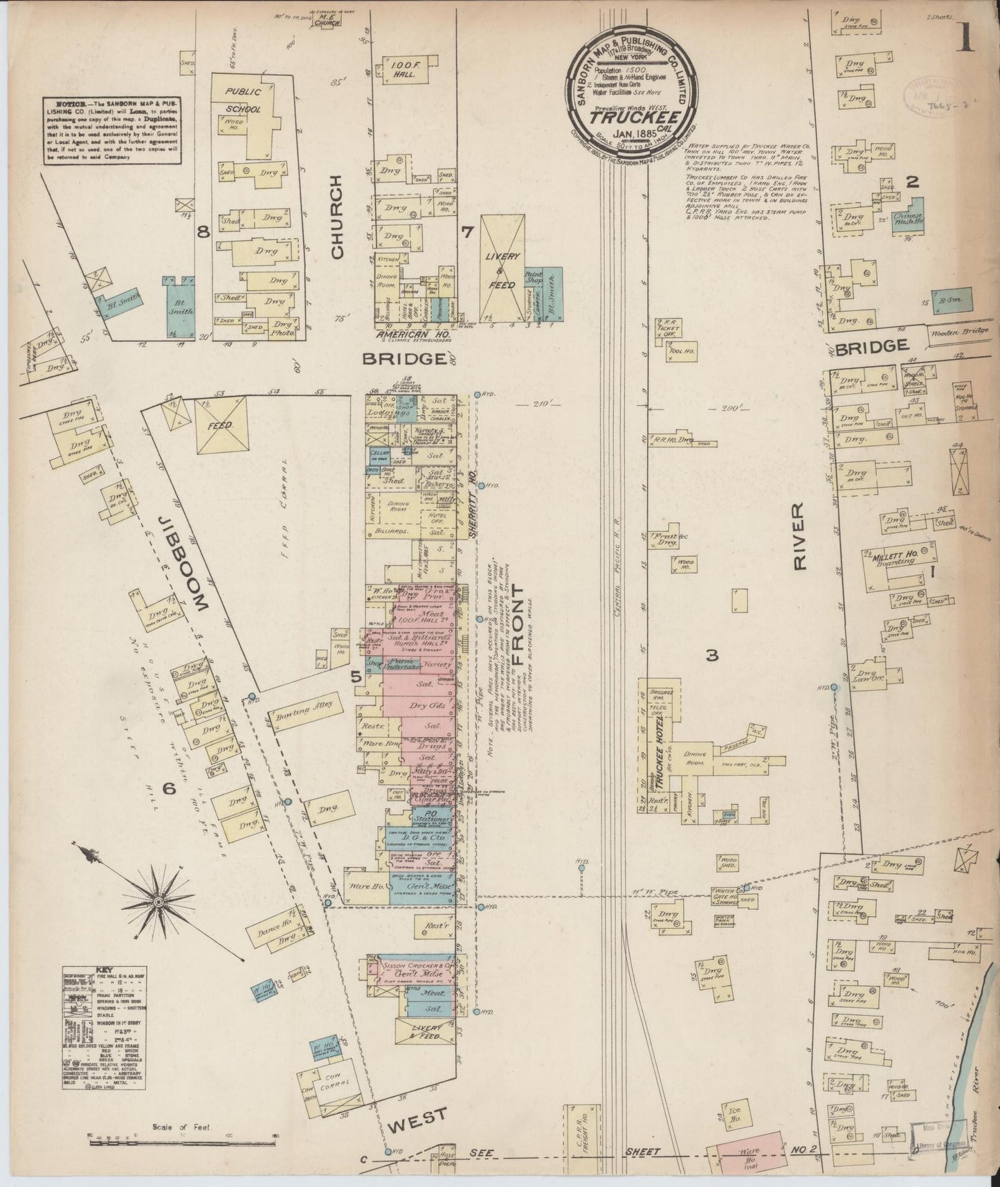 Sanborn Fire Insurance Map from Truckee, Nevada County, California (1885), Sheet #0001 - Complete Map Set gallery image, historic Sanborn map, vintage wall art, Truckee Nevada