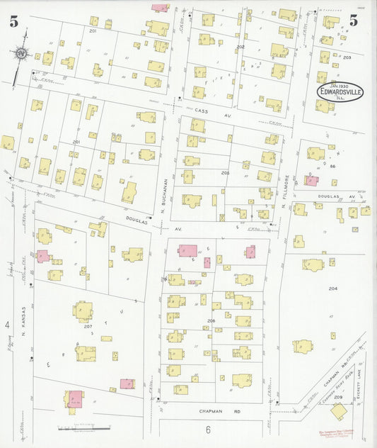 Sanborn Fire Insurance Map from Edwardsville, Madison County, Illinois (1930), Sheet #0005 - Historic Sanborn Fire Insurance Map Print, vintage old map wall art, antique decor, genealogy gift, Illinois Illinois map