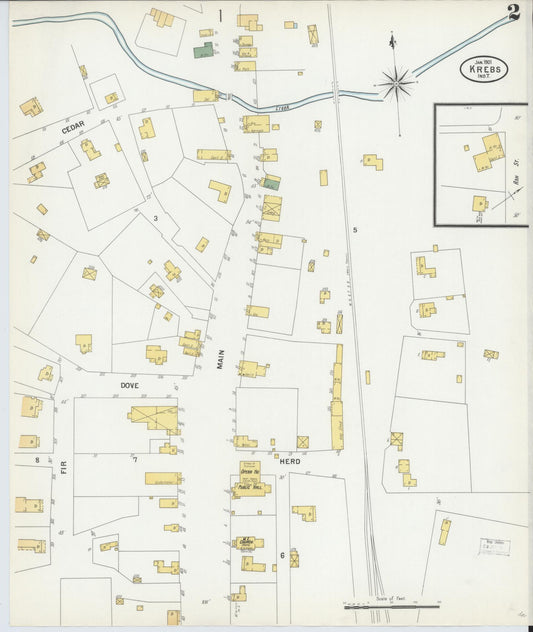 Sanborn Fire Insurance Map from Krebs, Pittsburg County, Oklahoma (1901), Sheet #0002 - Historic Sanborn Fire Insurance Map Print, vintage old map wall art, antique decor, genealogy gift, Oklahoma Oklahoma map
