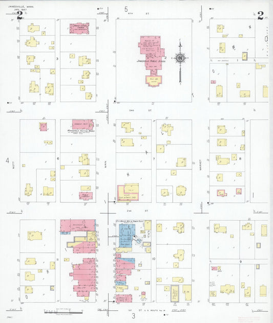 Sanborn Fire Insurance Map from Janesville, Waseca County, Minnesota (1947), Sheet #0002 - Historic Sanborn Fire Insurance Map Print, vintage old map wall art, antique decor, genealogy gift, Minnesota Minnesota map