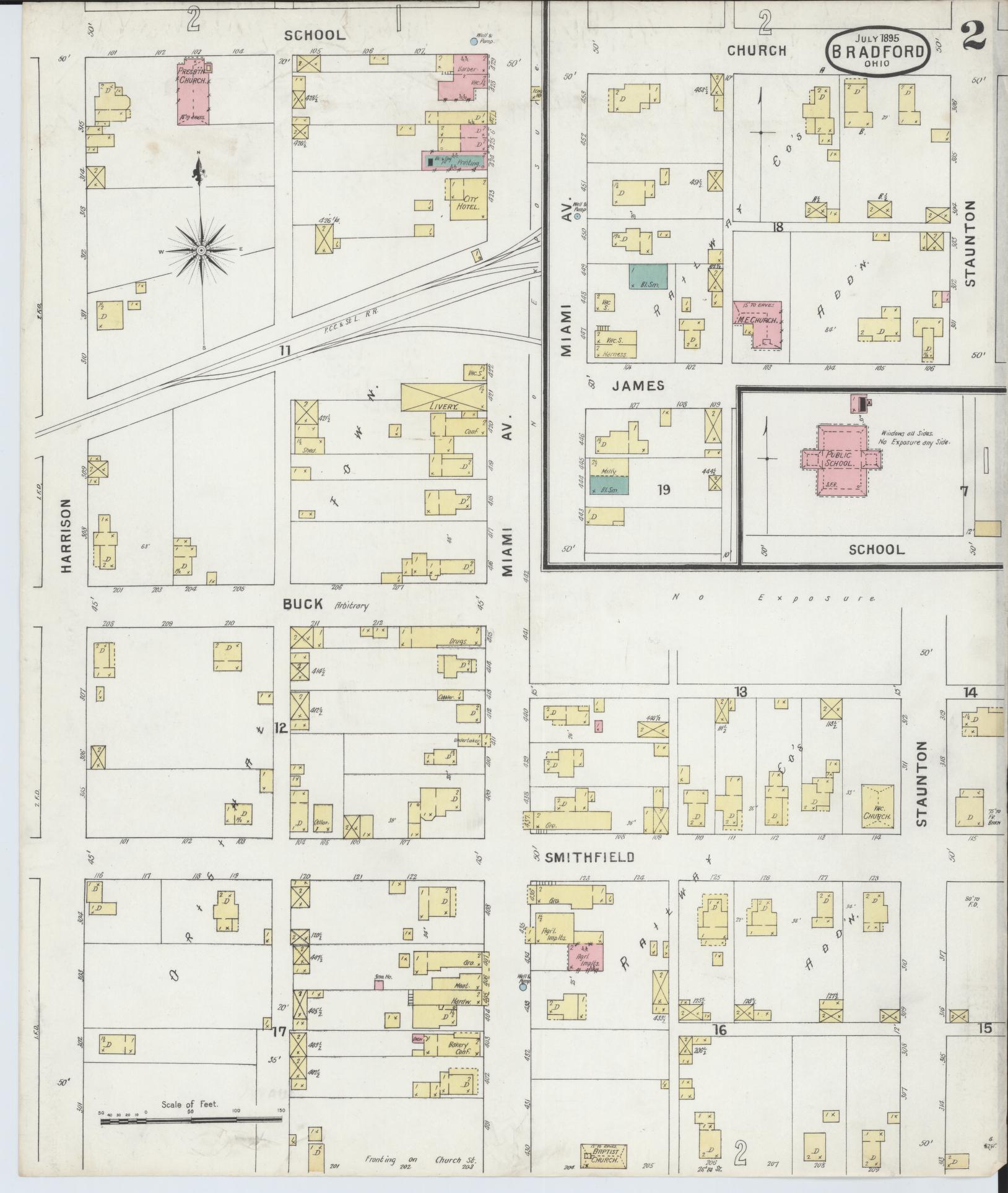 Sanborn Fire Insurance Map from Bradford, Darke and Miami Counties, Ohio (1895), Sheet #0002 - Historic Sanborn Fire Insurance Map Print, vintage old map wall art, antique decor, genealogy gift, Ohio Ohio map