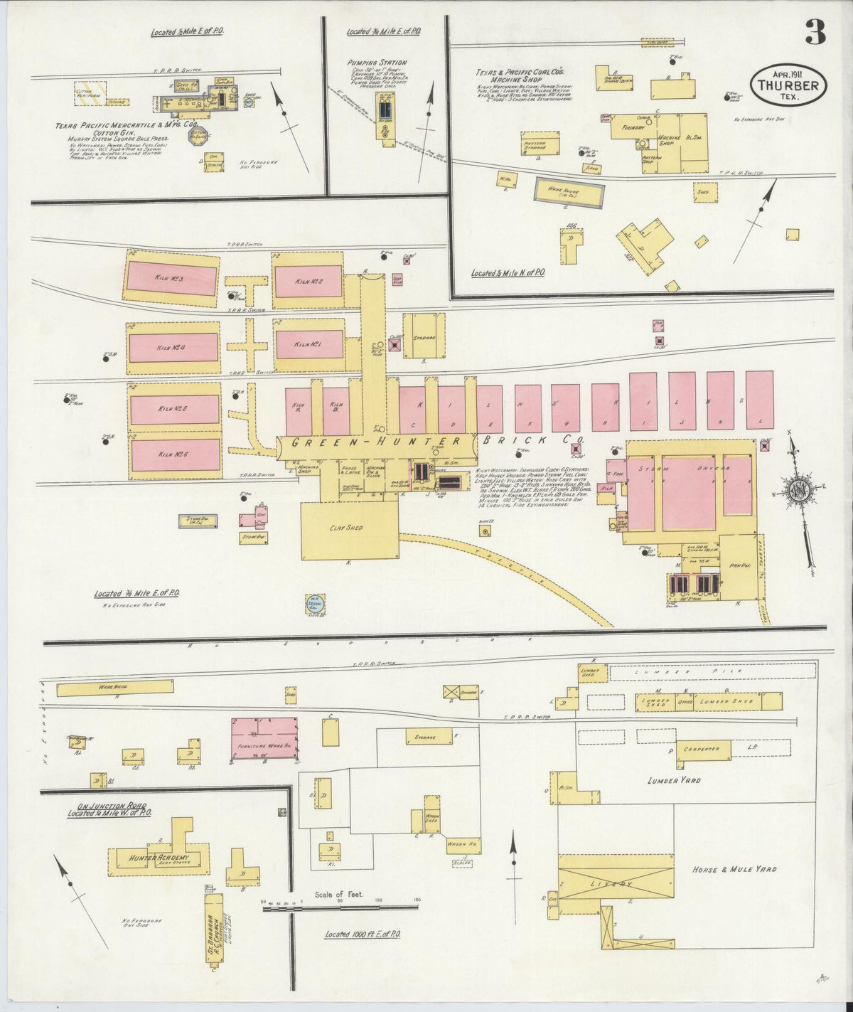 Sanborn Fire Insurance Map from Thurber, Erath County, Texas (1911), Sheet #0003 - Complete Map Set gallery image, historic Sanborn map, vintage wall art, Texas Texas