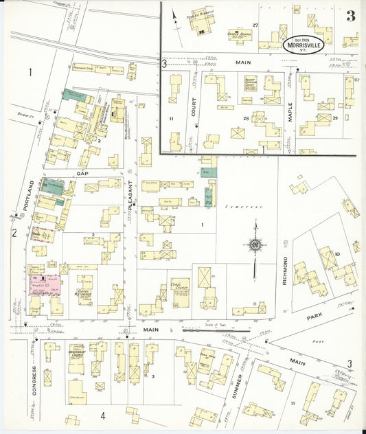 Sanborn Fire Insurance Map from Morrisville, Lamoille County, Vermont (1909), Sheet #0003 - Historic Sanborn Fire Insurance Map Print, vintage old map wall art, antique decor, genealogy gift, Vermont Vermont map