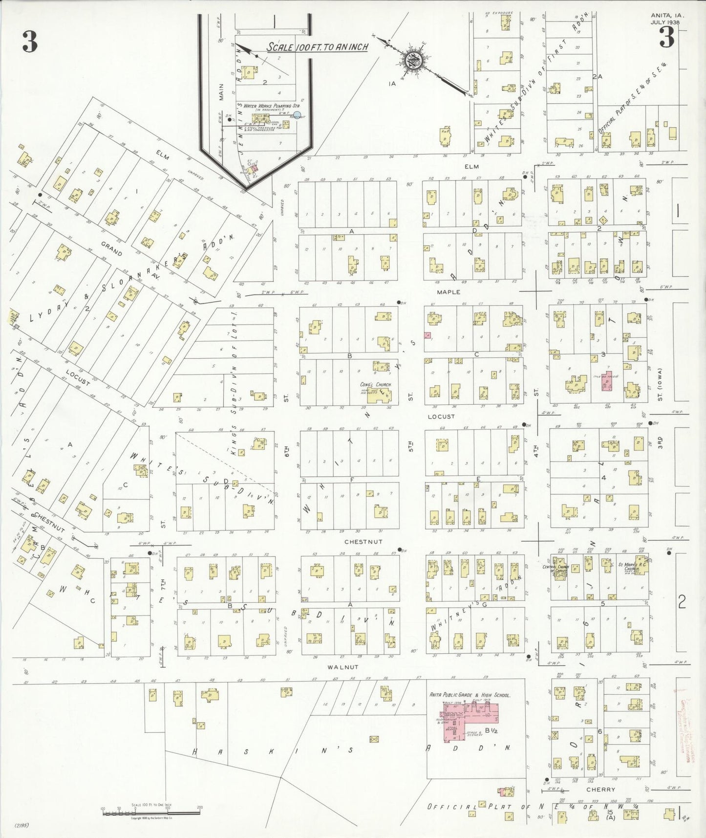 Sanborn Fire Insurance Map from Anita, Cass County, Iowa (1938), Sheet #0003 - Historic Sanborn Fire Insurance Map Print