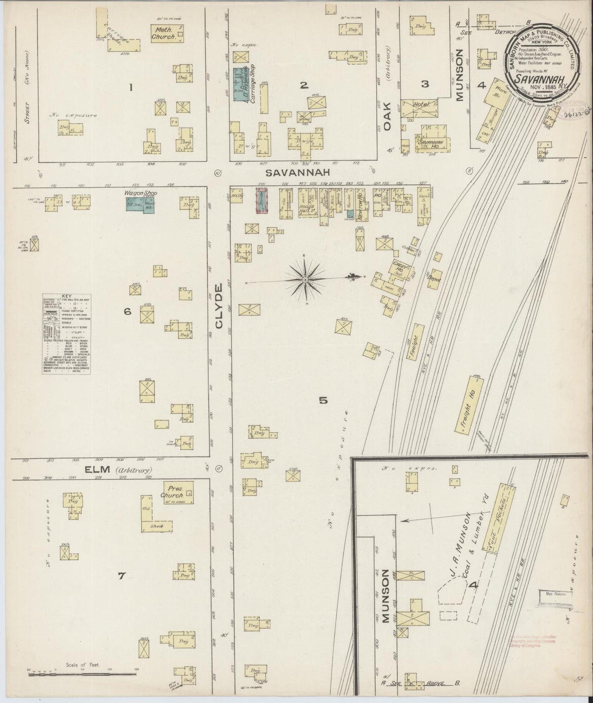 Sanborn Fire Insurance Map from Savannah, Wayne County, New York (1885), Sheet #0001 - Historic Sanborn Fire Insurance Map Print, vintage old map wall art, antique decor, genealogy gift, New York New York map