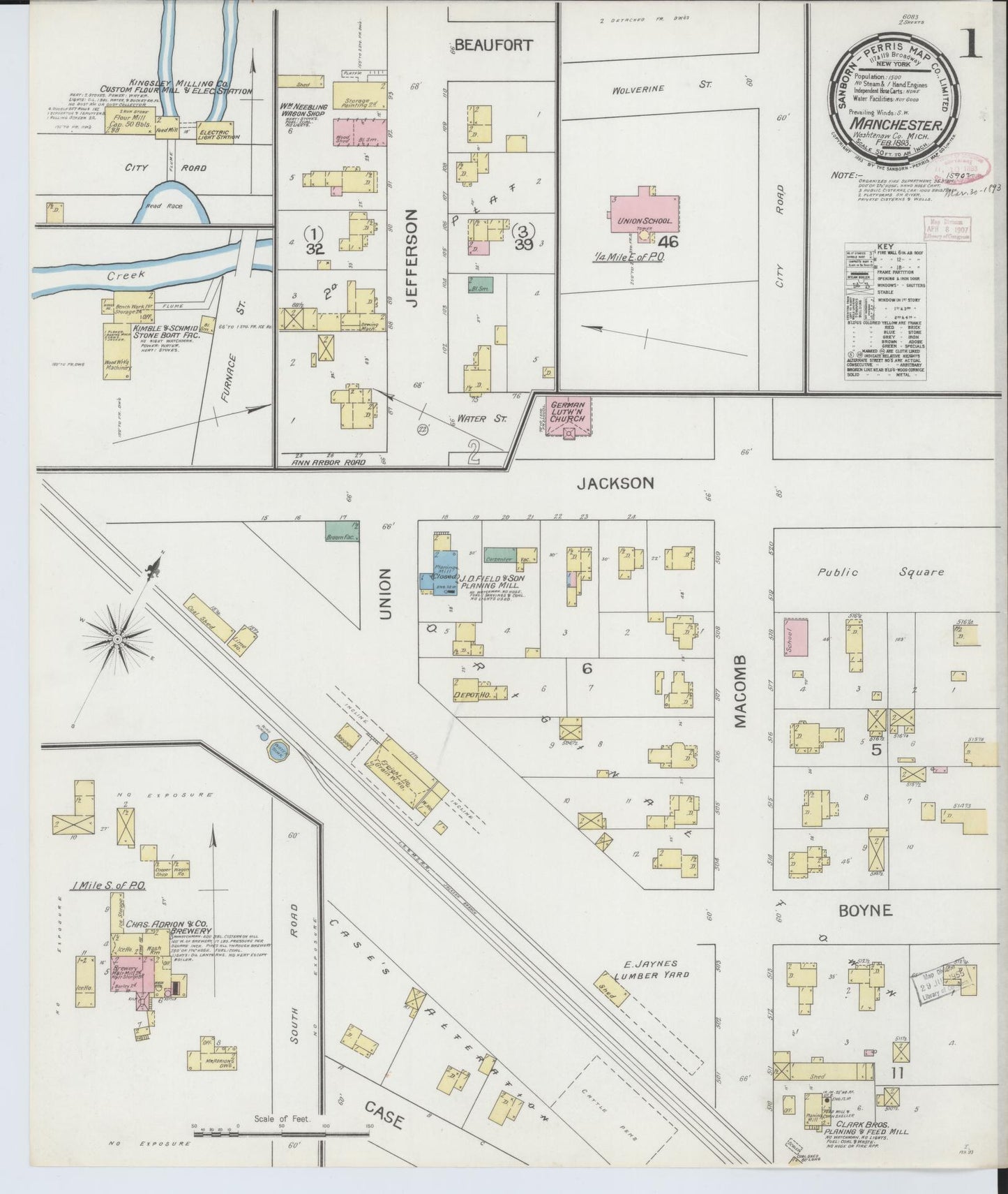 Sanborn Fire Insurance Map from Manchester, Washtenaw County, Michigan. (1893), Sheet 1 – Historic Sanborn Fire Insurance Map Print
