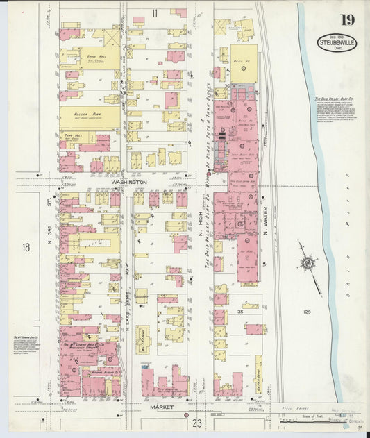 Sanborn Fire Insurance Map from Steubenville, Jefferson County, Ohio (1913), Sheet #0019 - Historic Sanborn Fire Insurance Map Print, vintage old map wall art, antique decor, genealogy gift, Ohio Ohio map