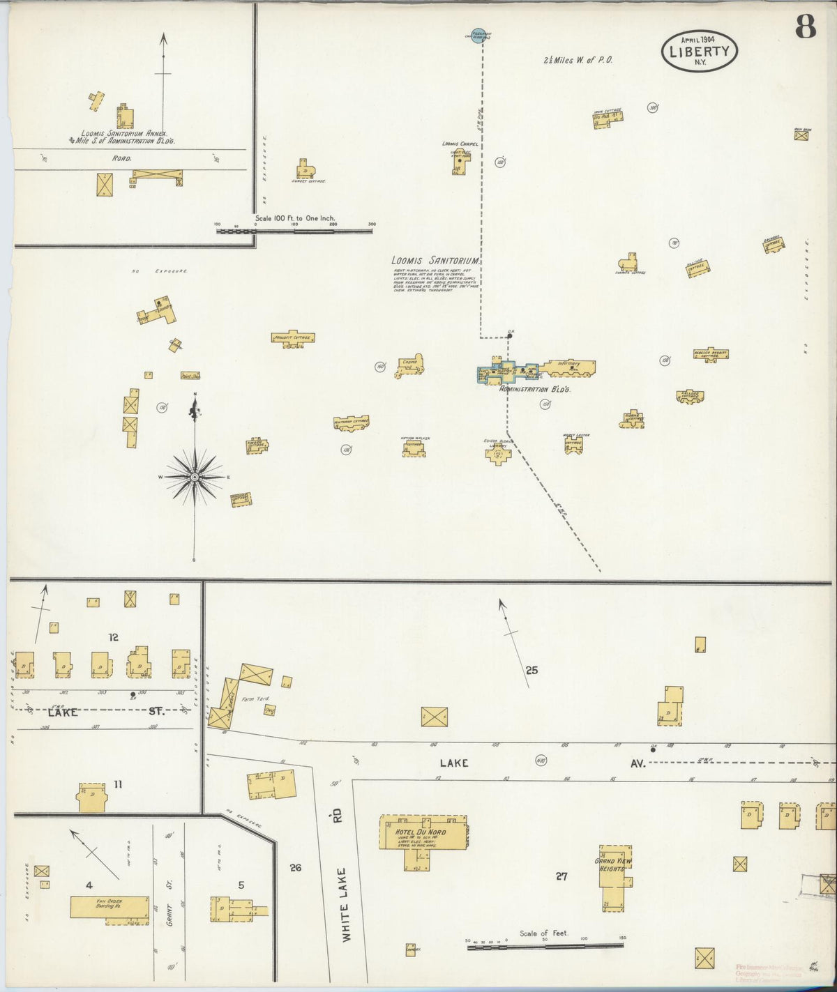 Sanborn Fire Insurance Map from Liberty, Sullivan County, New York (1904), Sheet #0008 - Complete Map Set gallery image, historic Sanborn map, vintage wall art, New York New York