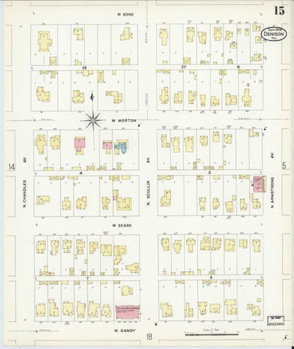 Sanborn Fire Insurance Map from Denison, Grayson County, Texas (1908), Sheet #0015 - Complete Map Set gallery image, historic Sanborn map, vintage wall art, Texas Texas