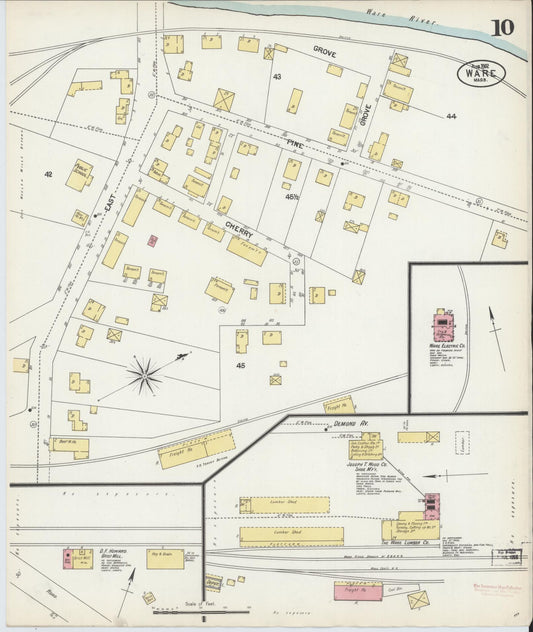Sanborn Fire Insurance Map from Ware, Hampshire County, Massachusetts (1902), Sheet #0010 - Historic Sanborn Fire Insurance Map Print, vintage old map wall art, antique decor, genealogy gift, Massachusetts Massachusetts map