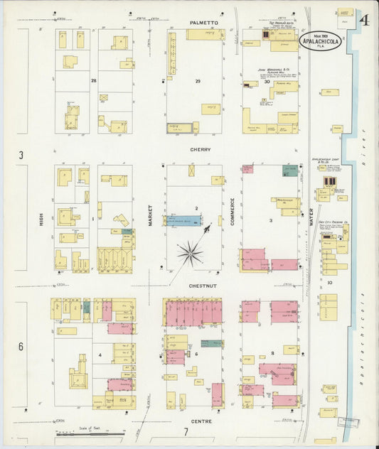 Sanborn Fire Insurance Map from Apalachicola, Franklin County, Florida (1909), Sheet #0004 - Historic Sanborn Fire Insurance Map Print, vintage old map wall art, antique decor, genealogy gift, Florida Florida map