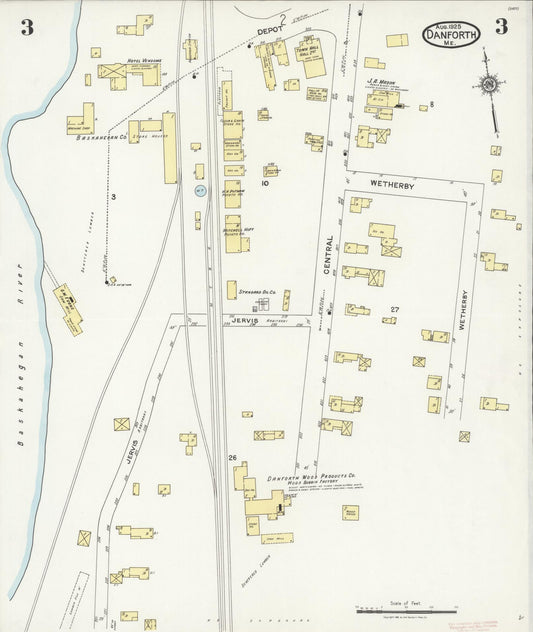 Sanborn Fire Insurance Map from Danforth, Washignton County, Maine (1925), Sheet #0003 - Historic Sanborn Fire Insurance Map Print, vintage old map wall art, antique decor, genealogy gift, Maine Maine map