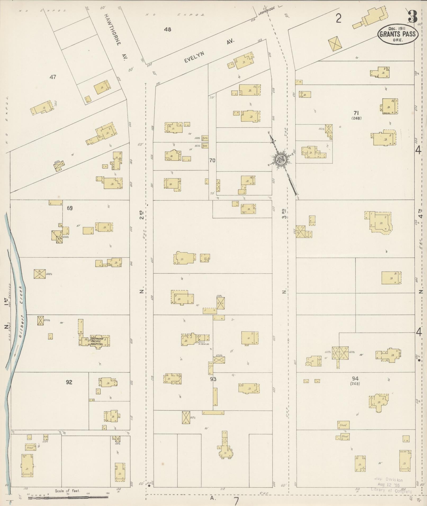 Sanborn Fire Insurance Map from Grants Pass, Josephine County, Oregon (1911), Sheet #0003 - Complete Map Set gallery image, historic Sanborn map, vintage wall art, Oregon Oregon