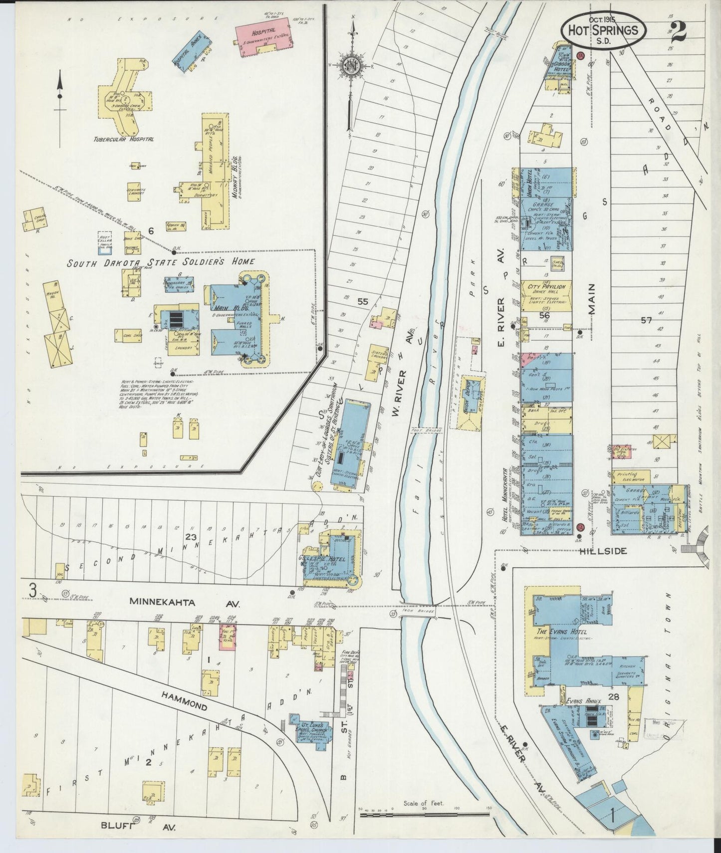 Sanborn Fire Insurance Map from Hot Springs, Fall River County, South Dakota (1915), Sheet #0002 - Complete Map Set gallery image, historic Sanborn map, vintage wall art, South Dakota South Dakota