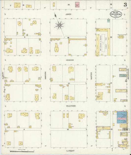 Sanborn Fire Insurance Map from Childress, Childress County, Texas (1907), Sheet #0003 - Historic Sanborn Fire Insurance Map Print, vintage old map wall art, antique decor, genealogy gift, Texas Texas map