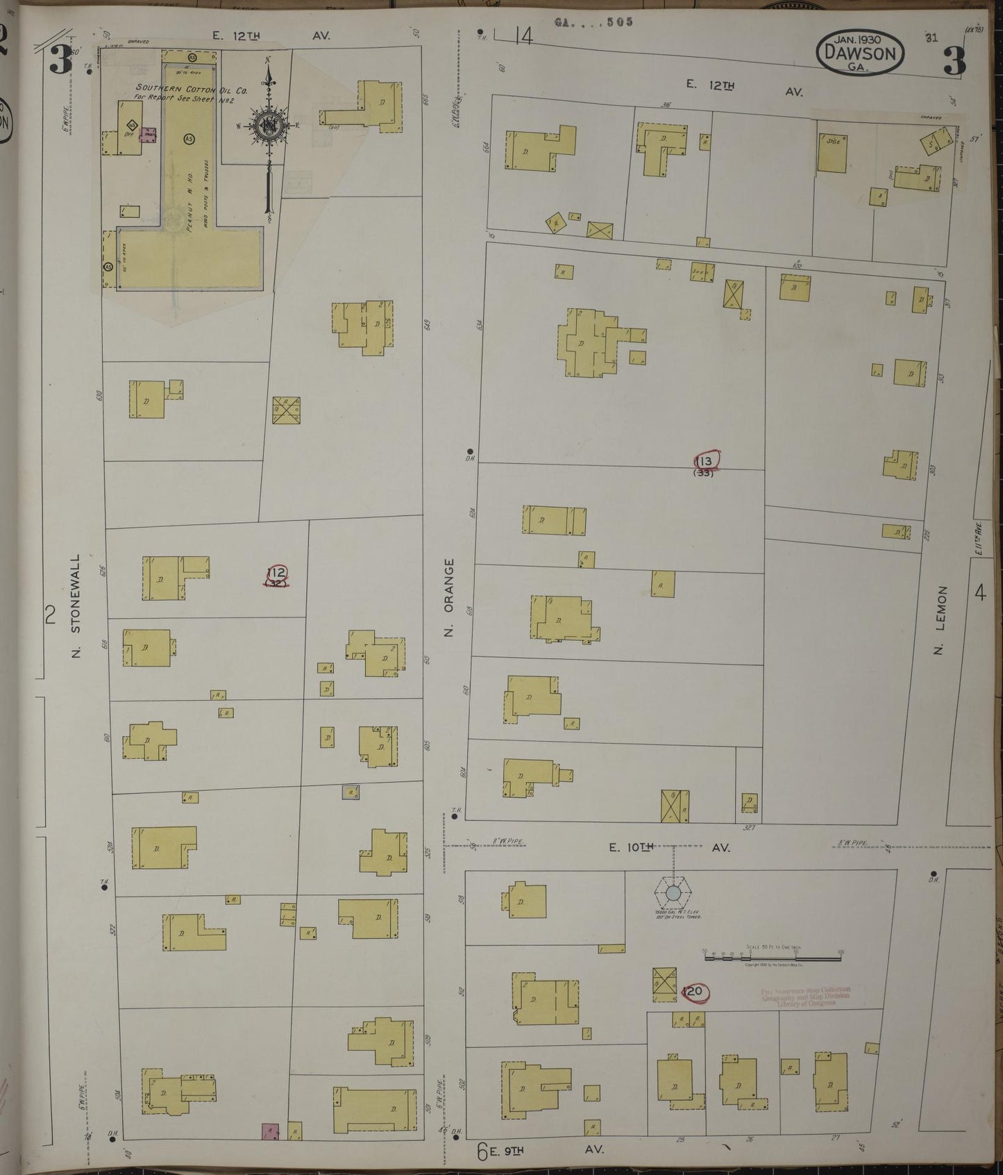Sanborn Fire Insurance Map from Dawson, Terrell County, Georgia (1943), Sheet #0003 - Complete Map Set gallery image, historic Sanborn map, vintage wall art, Georgia Georgia