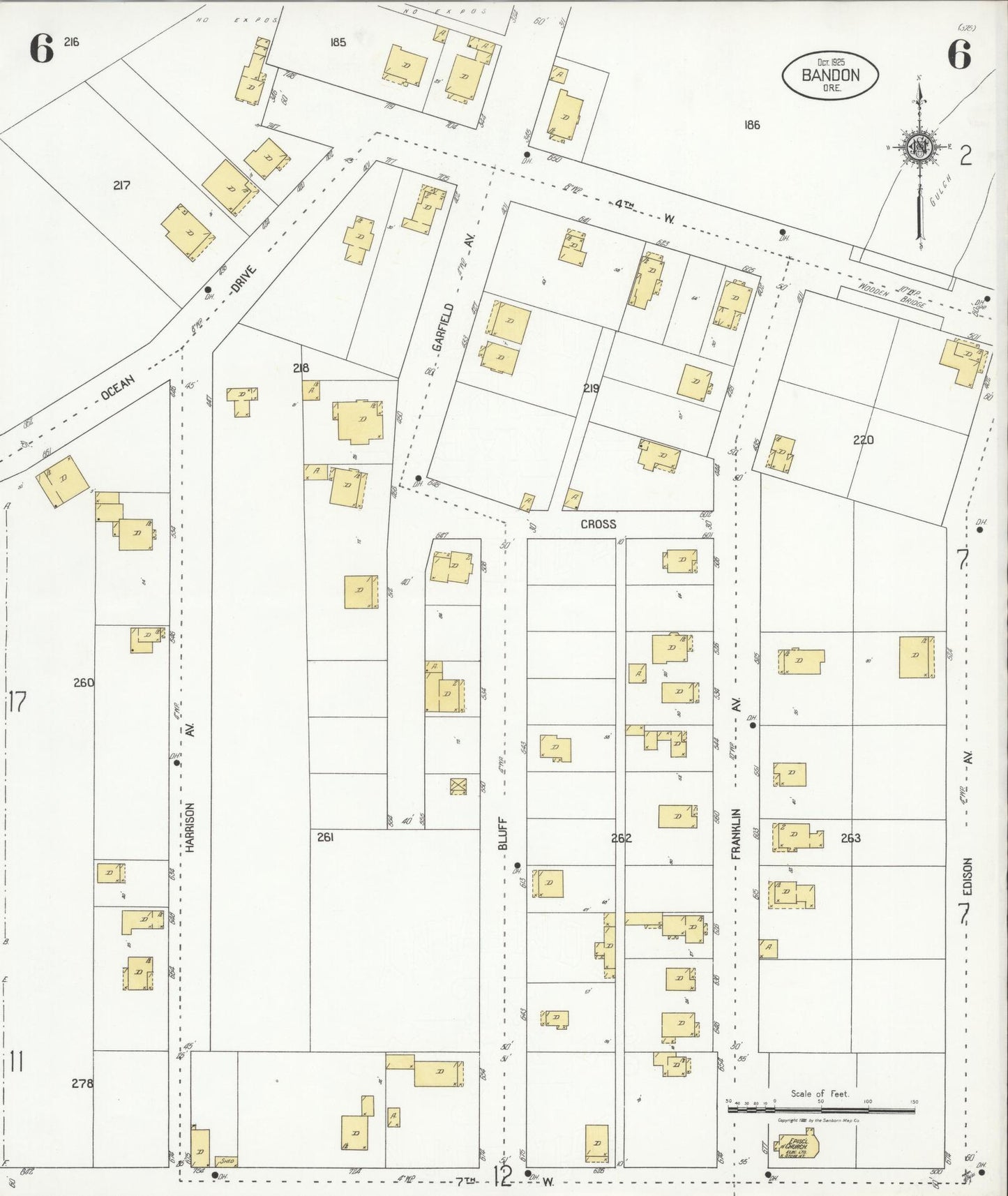 Sanborn Fire Insurance Map from Bandon, Coos County, Oregon (1925), Sheet #0006 - Complete Map Set gallery image, historic Sanborn map, vintage wall art, Oregon Oregon