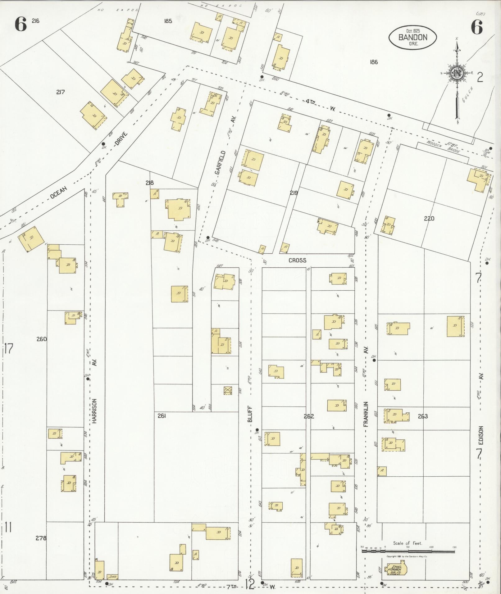 Sanborn Fire Insurance Map from Bandon, Coos County, Oregon (1925), Sheet #0006 - Complete Map Set gallery image, historic Sanborn map, vintage wall art, Oregon Oregon