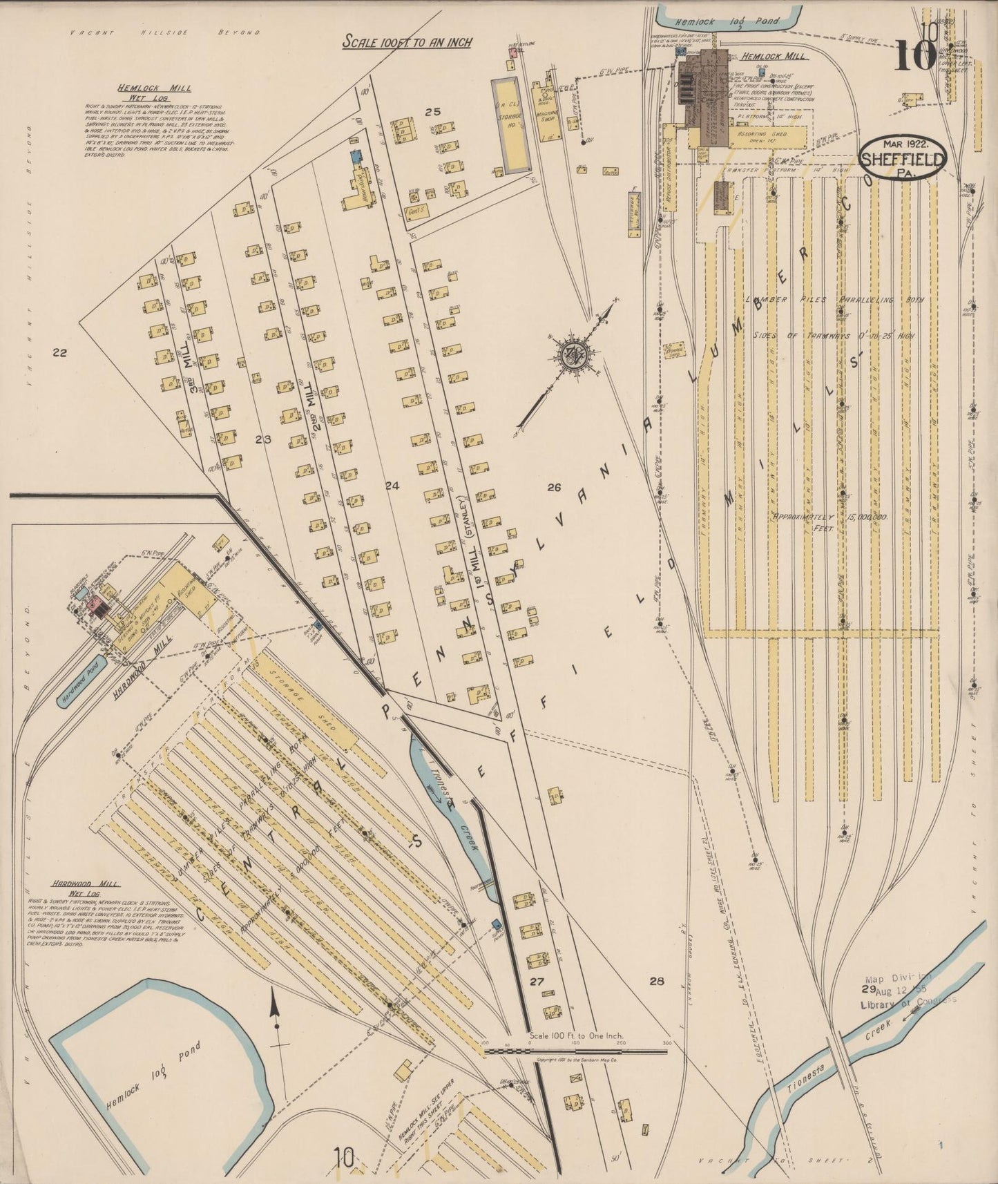 Sanborn Fire Insurance Map from Sheffield, Warren County, Pennsylvania (1922), Sheet #0010 - Historic Sanborn Fire Insurance Map Print, vintage old map wall art, antique decor, genealogy gift, Pennsylvania Pennsylvania map