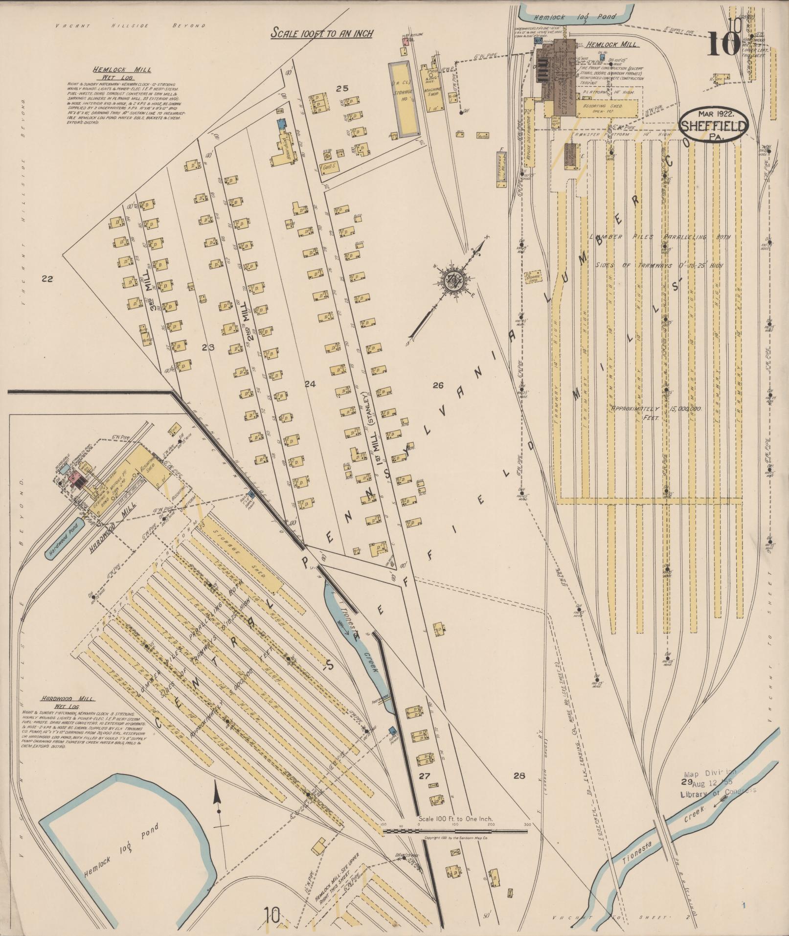 Sanborn Fire Insurance Map from Sheffield, Warren County, Pennsylvania (1922), Sheet #0010 - Historic Sanborn Fire Insurance Map Print, vintage old map wall art, antique decor, genealogy gift, Pennsylvania Pennsylvania map